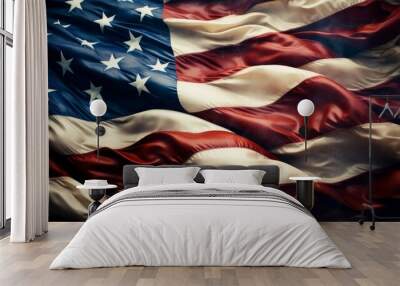 A striking american flag featuring black and white stars fluttering gracefully in the breeze Wall mural