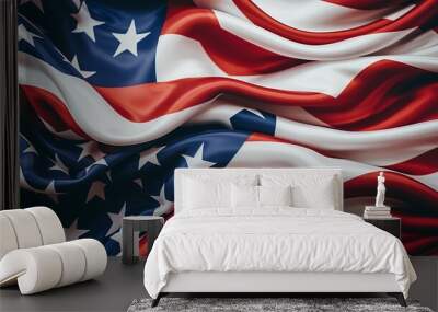 American flag featuring black and white stars billowing in the breeze with patriotic elegance Wall mural