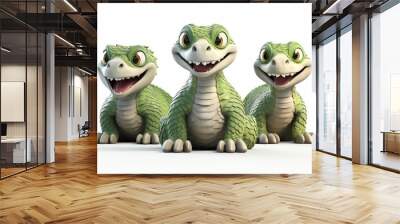 Collection of adorable cartoon snakes in 3d, cheerful and isolated on white background Wall mural