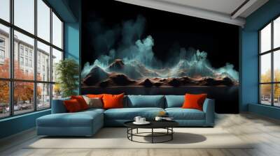 Futuristic digital landscape featuring glowing particles on a captivating dark blue background Wall mural