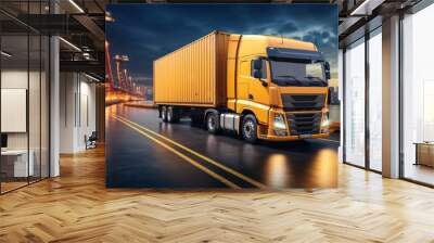 Global logistics technology  container cargo truck on highway, transportation industry concept Wall mural