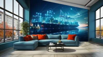 Logistic Network. Container Ship and Trucks for Efficient and Global Freight Distribution Wall mural