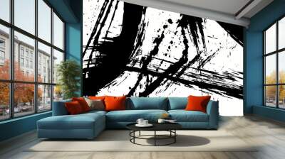 japan black ink style splatter stroke paint brush paint paper texture isolated on white background. Wall mural