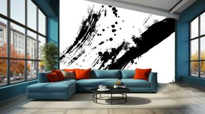 japan black ink style splatter stroke paint brush paint paper texture isolated on white background. Wall mural