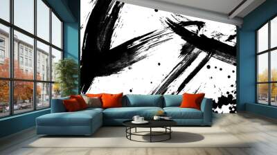 japan black ink style splatter stroke paint brush paint paper texture isolated on white background. Wall mural