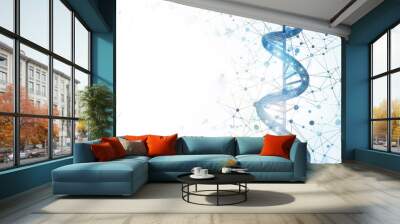 A blue DNA strand is shown in a white background Wall mural