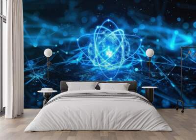 A blue sphere with a bright light shining on it Wall mural