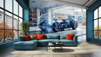 A car is on display in a showroom with a futuristic design Wall mural