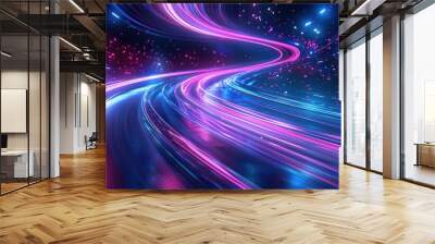 A colorful, swirling line of light that appears to be moving through space Wall mural