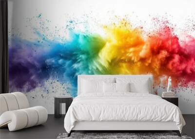 A colorful explosion of paint is splattered across a white background Wall mural