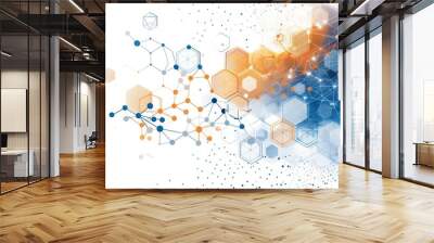 A colorful image of a network of hexagons and dots Wall mural