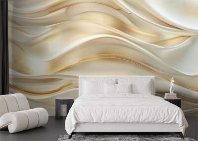 A gold and white wave patterned background Wall mural