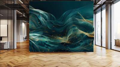 A long, wavy line of gold and blue colors with a lot of sparkles Wall mural