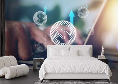 business, technology, information, invest, investment, growth, currency, increase, graph, income. touching at switch to boost your business and growth up. then used technology to increase income. Wall mural