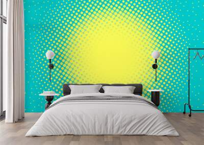 Blue and yellow pop art background in comics style with halftone dots design, vintage kitsch vector backdrop with isolated dots Wall mural