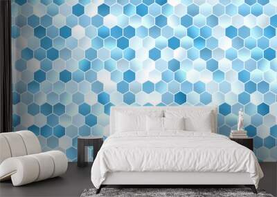 Light blue white abstract octagon background with blurred gradient and white outlines, vector illustration Wall mural