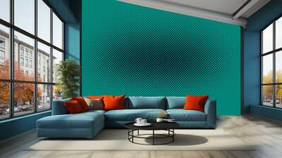 Turquoise and black pop art background in retro comic style with halftone dots, vector illustration of backdrop with isolated dots Wall mural