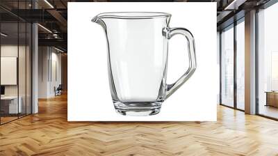 A clear glass pitcher with a handle, isolated on a white background. Perfect for serving beverages. Wall mural