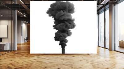 Abstract black smoke plume rising from a small tube, isolated on black background. Wall mural