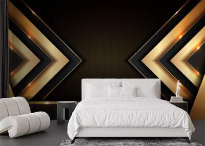 black gold background, golden light luxury image abstract, straight lines overlap layer shadow gradients space composition for banner, flyer cover layout, website template design Wall mural