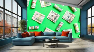 colored Background with money american hundred dollar bills on top wiev with copy space for your text in business concept Wall mural