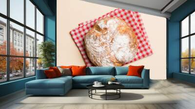 Fresh homemade crisp round bread on napkin, top view. Healthy unleavened bread. French bread. Top view Bakery products Wall mural