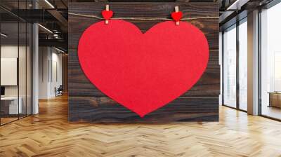 Love paper heart on string. Valentine day concept, copy space Wall mural