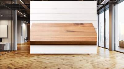 Perspective view of wooden cutting board on wooden background. Empty space for your design Wall mural