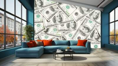 Top view of American money background. Pile of dollar cash. Paper banknotes concept Wall mural