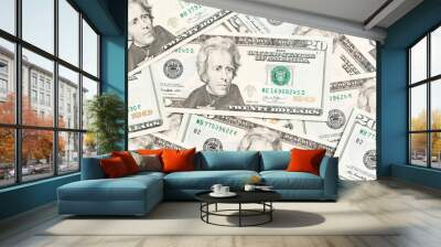 Top view of background made with 20 dollar banknotes. USD cash. American money concept Wall mural