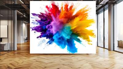 colorful vibrant rainbow holi paint color powder explosion with bright colors isolated white background Wall mural