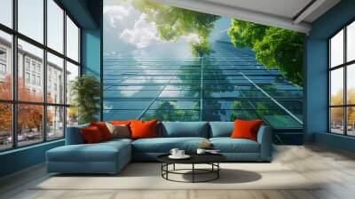 office building with tree for reducing carbon dioxide, Eco green environment Wall mural