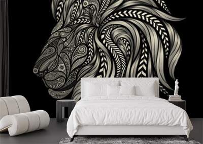 Abstract lion vector patterns on a black background Wall mural