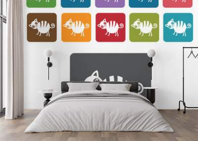 Fat cat icon. Cat icon set. Rectangle colourful 12 buttons. Vect Wall mural