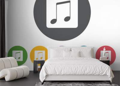 Music note icons set. Round colourful 12 buttons. Vector illustr Wall mural