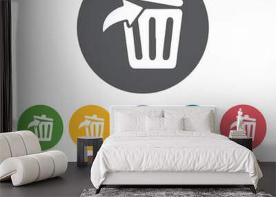 Recycle bin icons set. Round colourful 12 buttons. Vector illust Wall mural