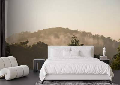 At sunrise in the jungles of Darjeeling's hills, the whole mountain looks golden at the golden light. Wall mural