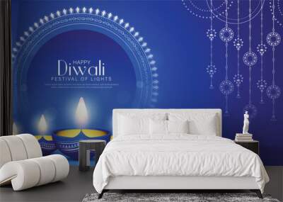 Happy Diwali - festival of lights colorful banner template design with decorative diya lamp. Wall mural