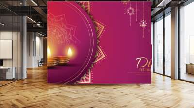 Happy Diwali - festival of lights colorful banner template design with decorative diya lamp. Wall mural