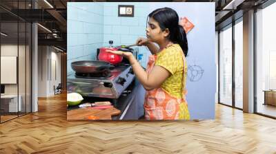 Indian housewife in kitchen Wall mural