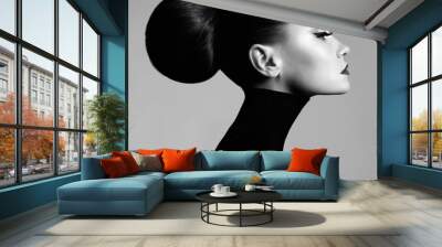 Beautiful elegant woman in black turtleneck Wall mural