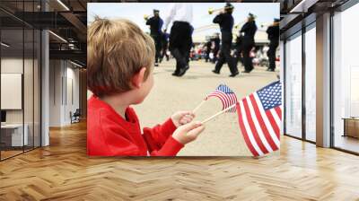 Young boy watching the memorial day parade Wall mural