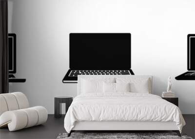 Set of  minimalist silhouette of a laptop icon in solid black against, isolated on a transparent background  Wall mural