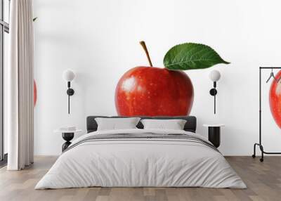 Set of single beautiful red apple with a leaf,isolated on a transparent background Wall mural