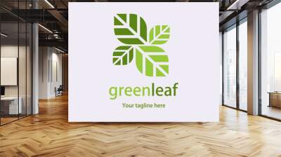 Green leaf modern logo brand Wall mural