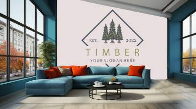 Timber tree vintage logo template Wall mural