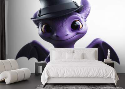 Cute purple rubber dragon wearing a hat Wall mural