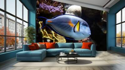 Blue parrot fish living in a coral reef Wall mural