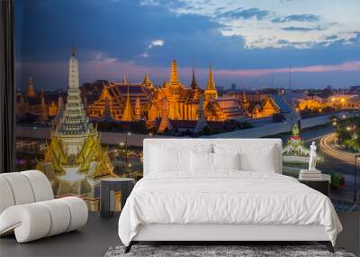 Wat Phra Kaew, Temple of the Emerald Buddha,Grand palace at twilight in Bangkok, Thailand Wall mural