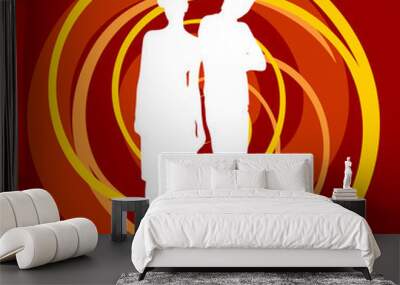 Man and woman. Red background Wall mural